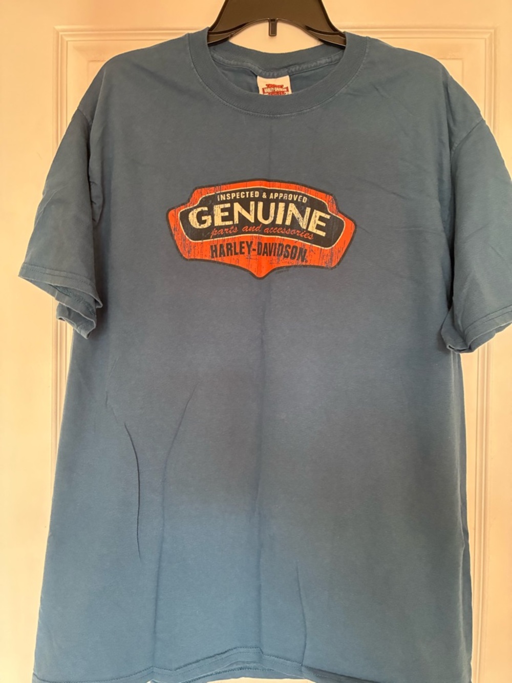 NEW Harley-Davidson Blue Short Sleeve Tee with Orange 'Genuine' Chest Logo